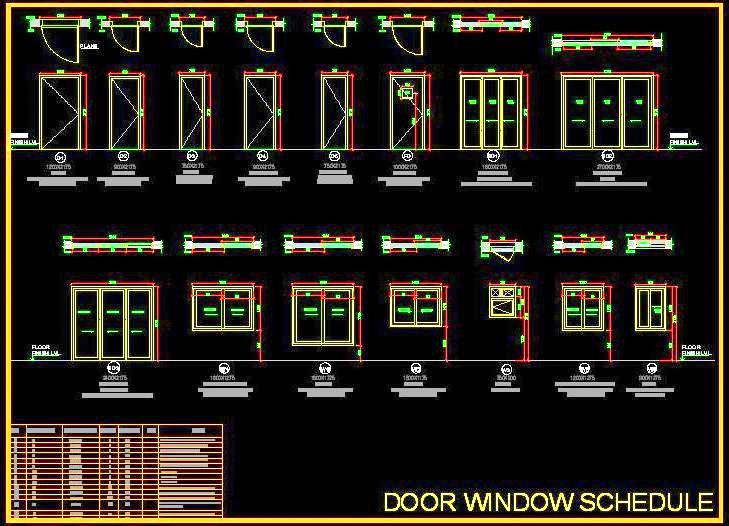 Wood-Framed Door & Window Opening Schedule in AutoCAD DWG